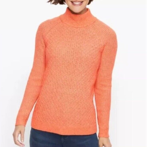 Talbots Coral Pink Orange Cowl Neck Long Sleeve Knit Sweater Women’s Size Small - Picture 1 of 6